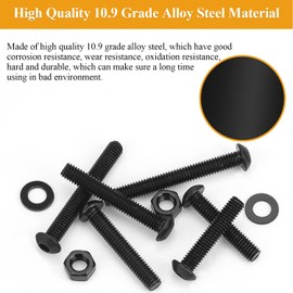 65 Pieces M6 x 30/35/40/45/50mm Button Head Socket Cap Screws Nuts Washers Set Black, Sutemribor M6 Long Screws, M6 Black Screws Nuts Washers Assortment Kit, 10.9 Grade Alloy Steel, Fully Threaded