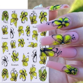Flower Nail Art Stickers 3D Self-Adhesive Spring Summer Floral Decals Wildflower Daisy Leaf Plant Spring Colorful Flower Nail Art Supplies for Women Girls Women Girls Manicure Decoration 8 Sheets