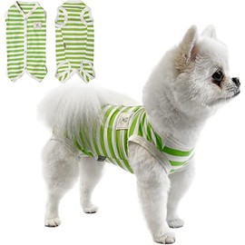 TONY HOBY Dog Pyjamas, Summer Sleeveless Dog Jumpsuit with Stripes (Green Stripes, M)