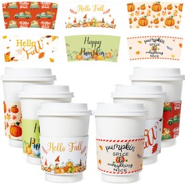 48 Pcs Fall Coffee Cup Sleeves Autumn Maple Leaf Disposable Cardboard Sleeves Thanksgiving Paper Coffee Cup Sleeve for Hot Drinks Cold Beverage Cafe Shop Office, 6 Designs