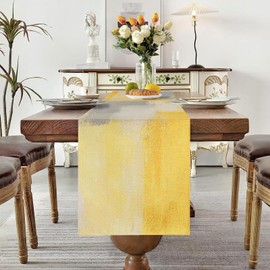 Velvhom Modern Table Runner 40 x 140 cm Table Runner Spring Summer Yellow Painting Abstract Table Runner Linen Table Decoration Wedding Kitchen Indoor Outdoor Holiday Party Living Room Decor