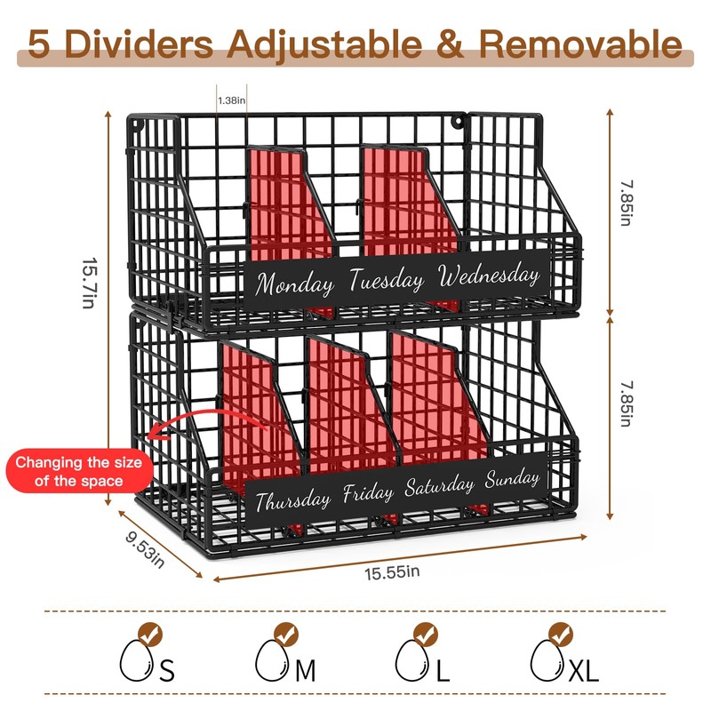 Egg Holder Countertop with 5 Dividers & Labels, 2 Tier