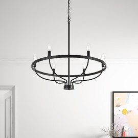 Aiwen Farmhouse Chandelier 28.14 inch 6-Light Matte Black Chandelier Industrial Classic Pendant Light Candle Style Hanging Ceiling Light for Living Room Dining Room Foyer