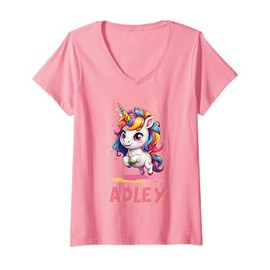 Womens Adley Merch Unicorn Design V-Neck T-Shirt