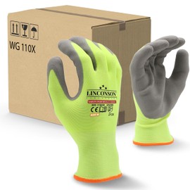 linconson 12 Pack Safety Performance Series Construction Mechanics Work Gloves (Green - Grey Palm, S (Pack of 12))