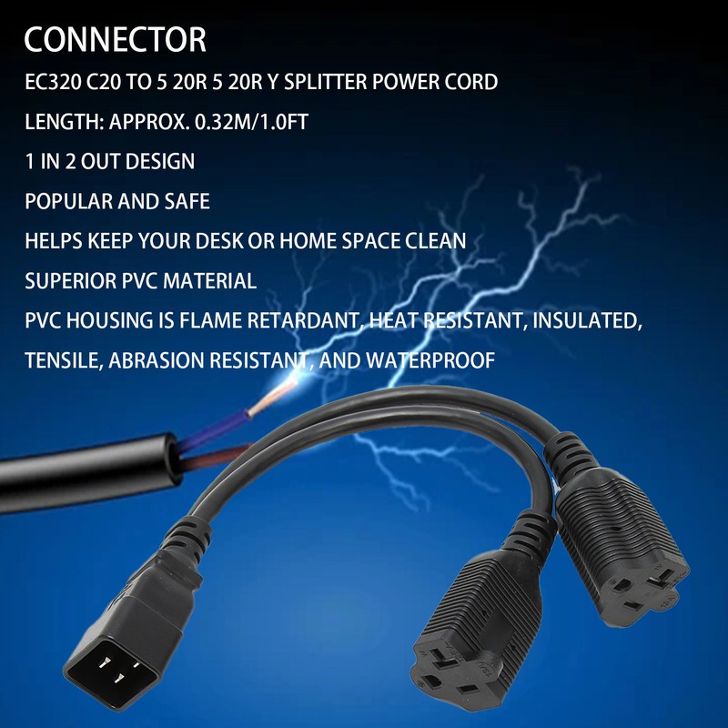 IEC320 C20 to 5 20R 5 20R Power Cord Universal
