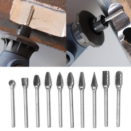 Tungsten Carbide Rotarys File Single Edge, 10 Pcs Tungsten Carbide Single Cut Burr Set 1/8" Files Burrs with 3mm Cutting Head Diameter Fits Most Drill Die