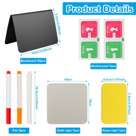 Coicok Pack of 20 Chalkboards, Small, Small Boards for Labelling, Buffet Signs, Price Tags Stand with 3 Pens and 1 Cleaning Cloth, Place Cards for Price Tags, Buffet, Wedding, Party, Café