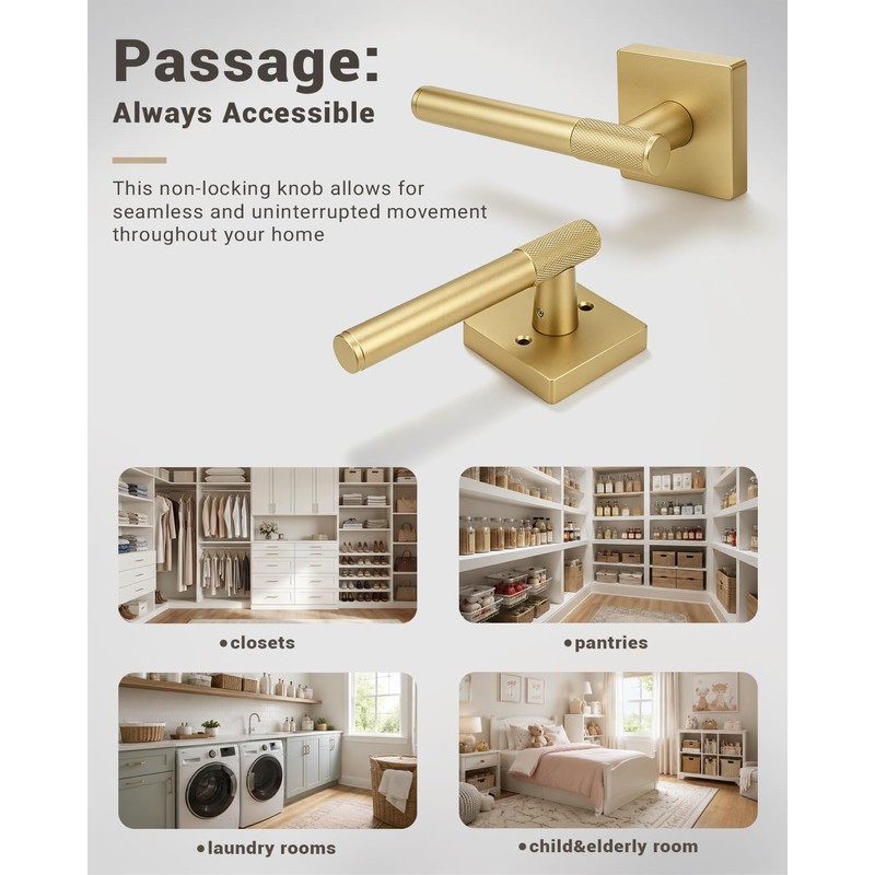 1 Pack Door Handle Golden Champagne Finish, Modern Knurled Design