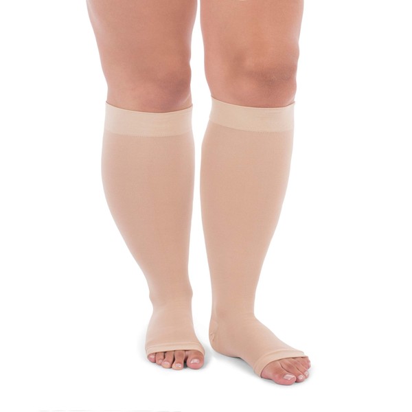 Jomi Compression Knee High Collection, 20-30mmHg Premiere Open Toe, Full Wide Calf 221 (Medium, Beige)