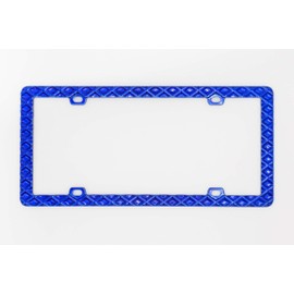 Creathome 3D Waffle Pattern Blue License Plate Frame from Pure Zinc Alloy Metal Perfect Plate Holder
