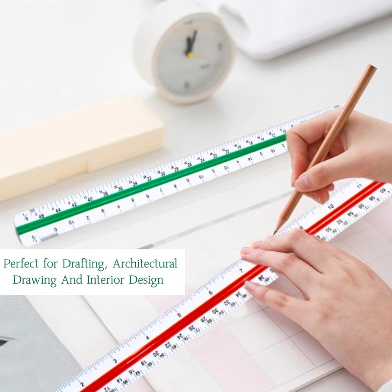 Architectural Scale Ruler, 12” Plastic Architect Scale, Triangular Ruler for