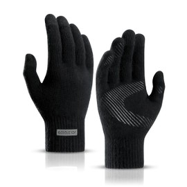 Thermal Knit Gloves,Fleece Lined Winter Gloves for Men,Grey Thick Warm Wool Gloves,Non-Slip & Anti-Pilling,Touchscreen Compatible（Black，Large）