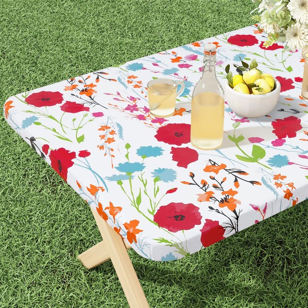 misaya Rectangle Vinyl Tablecloth, Fitted Table Cover, 100% Waterproof, Elastic