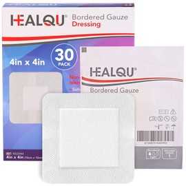 HEALQU Island Dressing - 4"x4", 30 Count - Bordered Gauze Sterile Individually Wrapped Gauze Pads, Water-Resistant, Non-Woven Backing - Soft and Breathable Wound Dressing for First Aid and Medical