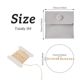PandaHall 1M 14K Gold Filled Necklace Chain Thin Cable Chains Welded Golden Oval Link Chains with Velvet Jewelry Bags for Jewelry Making