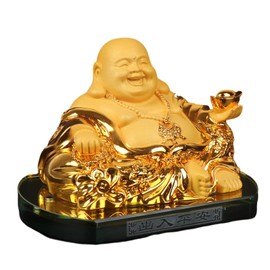 Buddha Statue Seven Lucky Gods Hotei Figurine Gold Hotei Figurine Protection Money Luck Feng Shui Goods Entrance Interior Lucky New Year Gift Car Decoration (Color: 02)