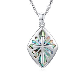ZIPPICE Cross Necklace 925 Sterling Silver Necklaces Cross Abalone Shell Pendant Jewellery Religious Gift for Women Men Birthday Graduation Pendants Jewellery Gifts for Women Men