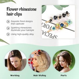 Lawie 12 Pack Sparkly Glitter Crystal Hair Jewelry Rhinestone Butterfly Flower Hair Clips Metal Side Hair Pins Fine Bang Hair Bobby Pins Decorative Hair Barrettes Fancy Accessories for Women Girls