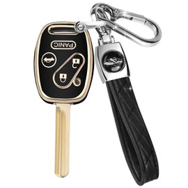 MILD EAST for Honda Key Fob Cover with Keychain, Car Key Case Shell Protector for Honda Accord 2003-2012 | Civic 2006-2013 | Pilot 2005-2015 CRV CRZ Fit Odyssey 4 Buttons Smart Remote Control, Black