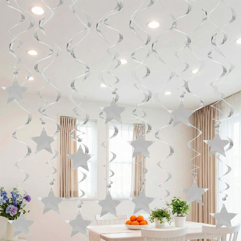 Sdfvsdg Silver Star Hanging Swirl Decorations Ceiling Swirl Foil Decoration
