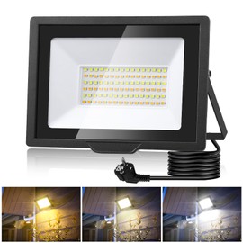 Outdoor LED Spotlight with Plug - 50 W LED Spotlight 3000 K/4500 K/6500 K Dimmable, 5000 LM Super Bright LED Floodlight, IP65 Waterproof LED Spotlight, Outdoor Spotlight for Yard, Garden, Sports Field