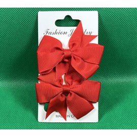 Jolly Bow Red Pinwheel Hair Bow Clips Grosgrain Ribbon Baby Toddler Girl Hair Barrette Set