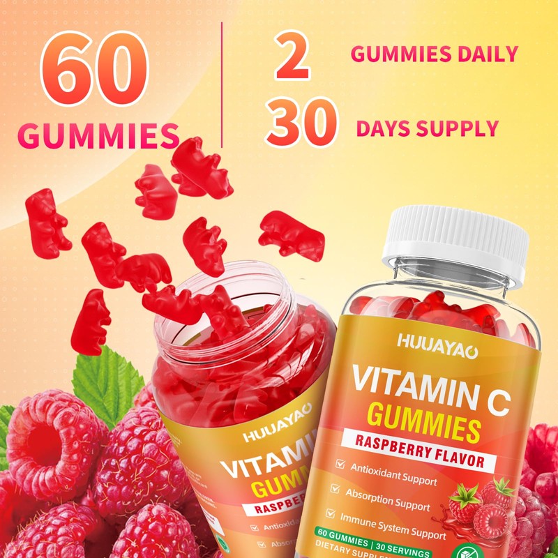HUUAYAO Vitamin C Gummies for Adults, Chewable Vitamin C Gummies