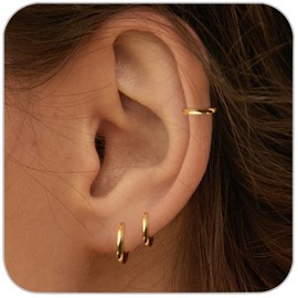 1 Pair 6mm Small Hoop Earrings for Women, Dainty 14K Gold Plated Huggie Hoop Earrings Hypoallergenic Lightweight Cartilage Earrings Set for Multiple Piercings for Sensitive (Gold/1.6mm)