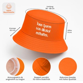 May contain traces of alcohol - Funny Fisherman Hat - The Perfect Sun Hat for Men & Women - Ideal as a Malle Outfit, Party Accessory & Festival Bucket Hat for the Beach, orange, Unit size