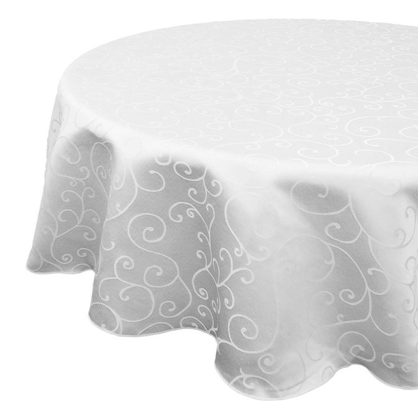 WedDecor 1pc Round Damask Tablecloth with an Overlay Branch Swirl