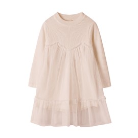 Mud Kingdom Girls Rib Knit Sweater Princess Dress with Tulle Long Sleeve, Dark Beige, 10