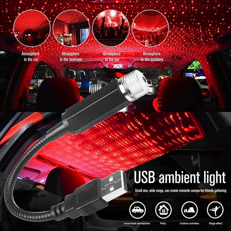 LED Car Ceiling Starlight - Adjustable Indoor Atmosphere Light, USB