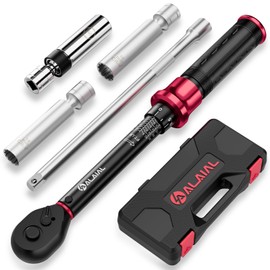 Magnetic Spark Plug Socket Set with Torque Wrench 3/8 Drive, 5-45 ft.lb/6.8-61 Nm, 5PCS Swivel Spark Plug Socket Set with Torque Wrench, Spark Plug Socket (14mm/16mm/5/8-inch), 10" Extension Bar