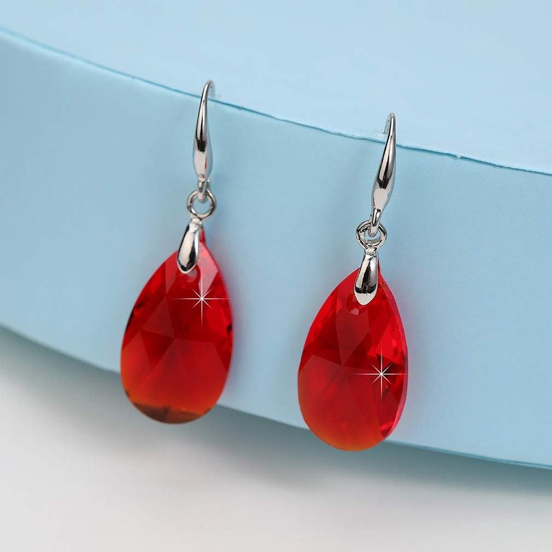 Austrian Crystal Teardrop Dangle Hook Earrings for Women 14K Gold