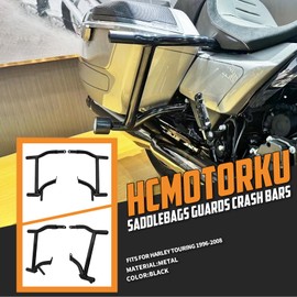 HCmotorku Motorcycle Saddlebag Guard Crash Bar Bracket Fit for Harley Touring Street Glide Road Glide Road King Electra Glide Ultra Limited CVO 1997-2008 Black