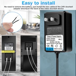 24V Doorbell Transformer - 110V/120V AC to DC 24V Adapter - Compatible with Ring Doorbell, Thermostat, LED Strip Light - 19.6FT Black Cord