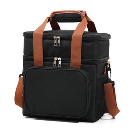 16 litres Insulated Lunch Bag for Men & Women, 2 Deck Lunch Box with Leak-Proof, Insulated Cooler Bag, Reusable Lunch Tote, with Adjustable Shoulder Strap for Office Picnic Hiking Beach (Black)