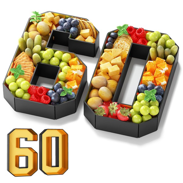 60 Cardboard Numbers for Charcuterie Fillable 13.8'' Black Gold Paper