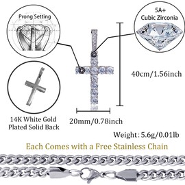 TOPGRILLZ Cross Necklace for Men Gold Necklace for Women Gold Jewelry 14K Silver Plated Solid Iced Cubic Zirconia Stainless Steel Pendant Chain