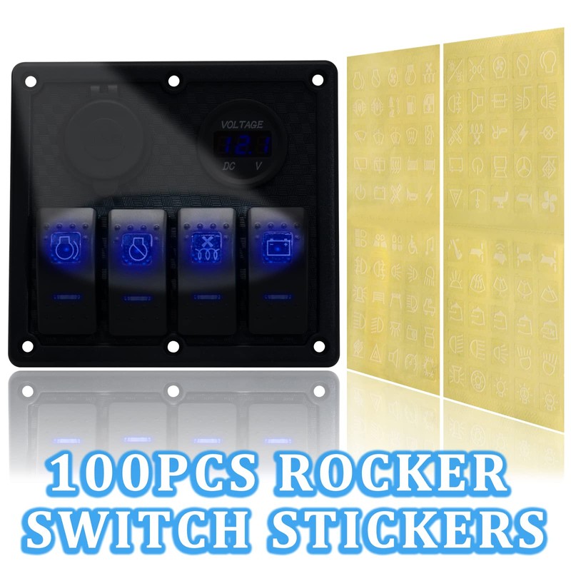 4 Gang Marine Switch Panel, EilxMag Blue Boat Rocker Switch