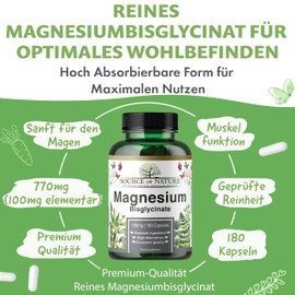 Source of Nature® Magnesium Bisglycinate 770 mg 180 Capsules 100 mg Elemental Magnesium Highly Bioavailable No Laxative Effect Gentle Stomach Laboratory Tested & Vegan