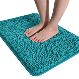 LOCHAS Luxury Bathroom Rug Shaggy Bath Mat 20 x 30 Inch, Washable Non Slip Bath Rugs for Bathroom Shower, Soft Plush Chenille Absorbent Carpets Mats, Teal Blue