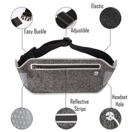 EpicGadget(TM) Running Waist Pack, Lightweight Water Resistant Reflective Runner Belt Sports Fanny Pack Adjustable Waistband (Gray)