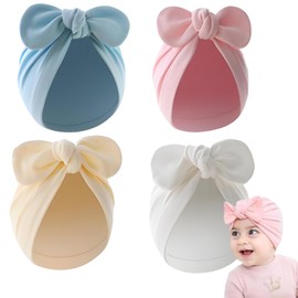 ZcrPrn Newborn Hat, 4 PCS Cute Bow Newborn Baby Clothes, Newborn Baby Gifts, Baby Hats for Birthday Party Outdoor Event Daily Wear (Pink Blue White Yellow)