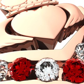 GWG Jewellery 18K Rose Gold Coated Claddagh Ring Adorned with Ruby Red Stones – 8 in Gift Box for Women