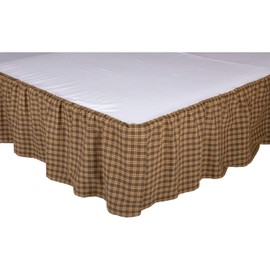VHC Brands Rustic Ridge Cotton Split Corners Gathered Plaid Queen Bed Skirt, Cedar Green