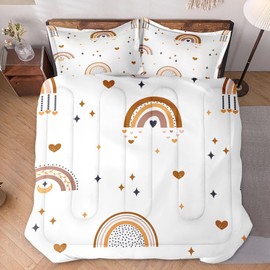 WeCozy 2 Pcs Twin Size Comforter Set with Pillowcase, Cute Boho Rainbow Bohemian Nursery Soft Bedding Set for Kids and Adults Bedroom Bed Decor