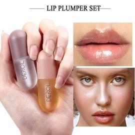 KAIYOCA Lip Plumper Set, 2pcs Lip Plumper Extreme ,Lip Plumping Gloss Lip Filler, Lip Enhancer for Fuller, Hydrating & Reduce Fine Lines Day&Night