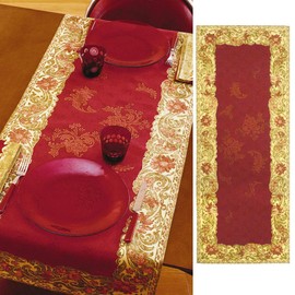 BEAUVILLE, Ponte Vecchio Red French Silk Screen Hand Printed Table Runner, 20 inches x 52 inches, 100% Satin Cotton, New in Box